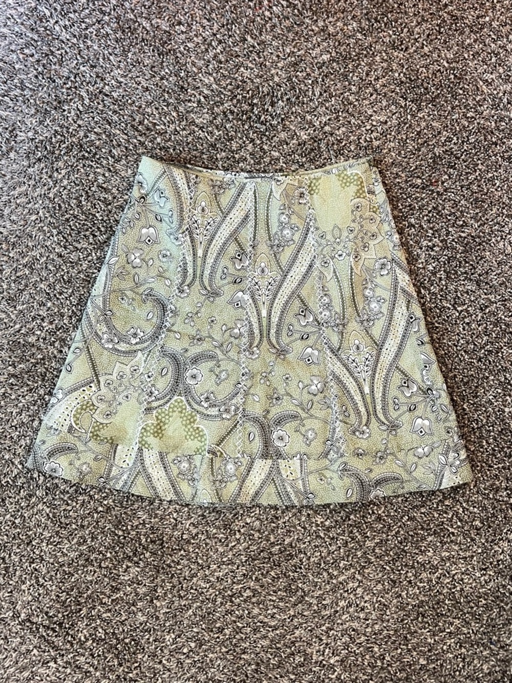 Y2K Ann Taylor Green White Paisley Floral A-Line Skirt Fairy Feminine Office